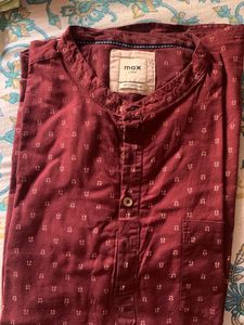 Max Men&#39;s Maroon Patterned Shirt - Large