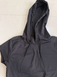 Black Short Sleeve Hoodie T-shirt