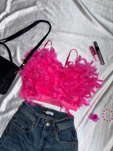 Partywear Hot Pink Feather Top