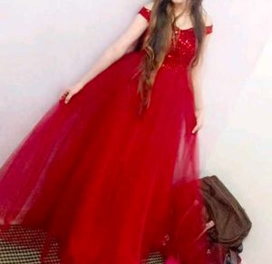 Red Sequin Off-Shoulder Gown