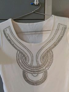 White Sequin Top With Sheer Fabric