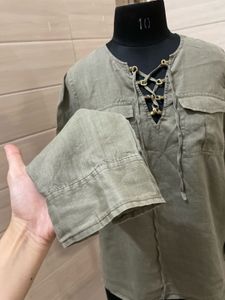 Michael Kors Olive Green Lace-Up Top