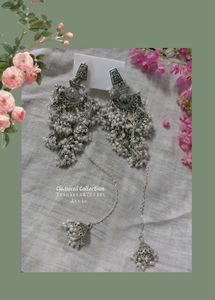 Ozidized Silver Layered Jhumka bunch Stud Earrings