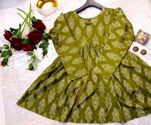 Leaf Print Olive Dress