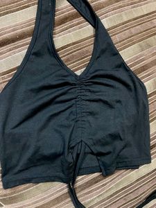 URBANIC Black Backless Tie Up Top
