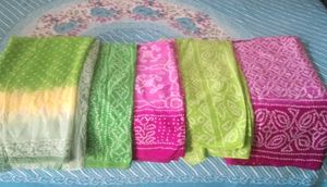 5 BRAND NEW Bandhani silk saree Set &amp; ready fall