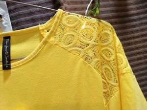 Yellow Lace Shoulder Top