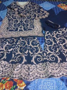 Embroidered Navy Blue Salwar Kameez