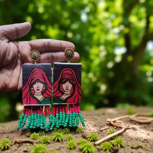 Unique Hand painted Fabric Earrings