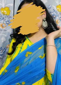 Yellow &amp; Blue Tie-Dye Kurta Set
