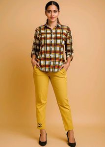 Plaid Shirt & Mustard Pants