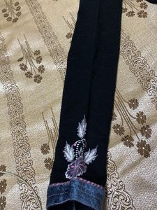 Jet Black Wollen Kurta With Embroidery