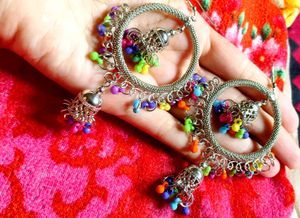 Boho Beaded Jhumka Earrings