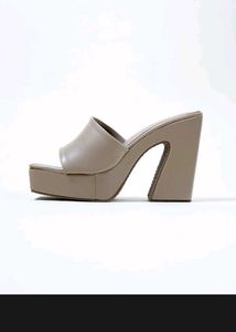 Beige Platform Heel Mules