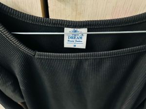 Black Ribbed Long Sleeve Top