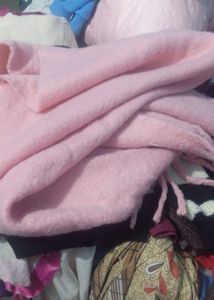 Pink Scarf & blue sweatshirt