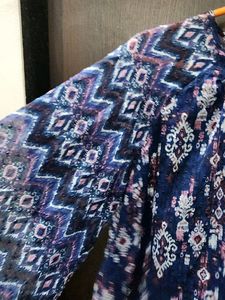 Blue Floral Chiffon Balloon Sleeves Top