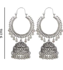 YouBella Jewellery Earrings for Women Afghani Oxidised Silver Jhumka earrings for Girls and Women
