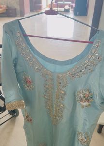 Handmade Teal Ethnic Suit Set with Gold Detail