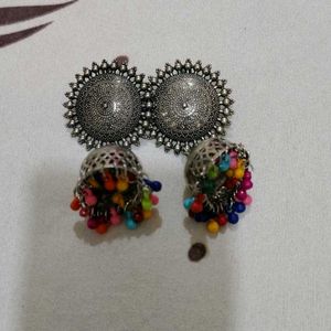 Oxidised Golden and Silver Jhumka Combo