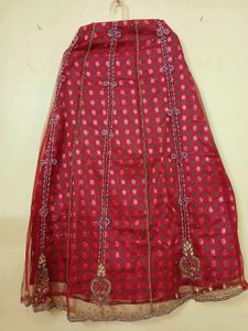 Girls' Red Embroidered Lehenga Choli