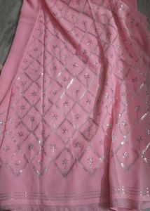 Beautiful Pink Sequin Georgette Saree