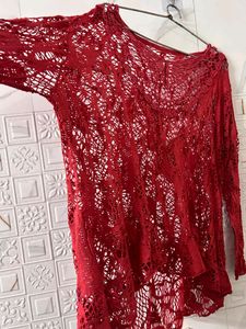 Red Crochet Knit Top