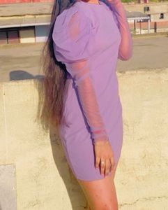 Lavender Mini Dress Puffed Sleeves