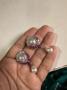 Pearl and Ruby Flower Earrings