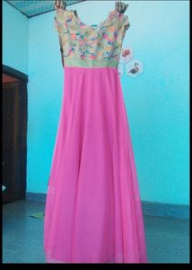 Pink Floral Net Frock