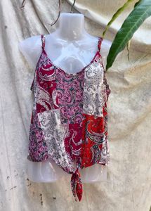 381212 Paisley Print Tie-Front Tank Top