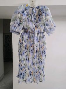 Floral Pleated Dress - Puff Sleeve
