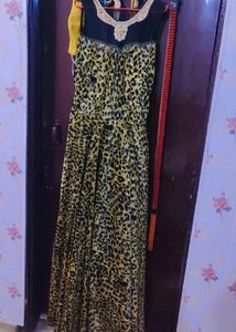 Velvet Women Gown Tiger Print