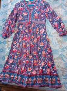 Floral Print V-neck  A line Dress