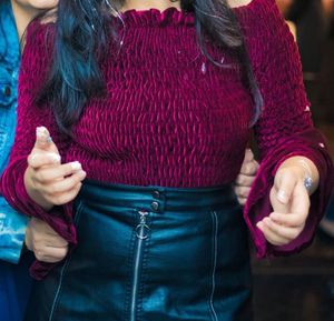 Burgundy Velvet Smocked Bell Sleeve Top