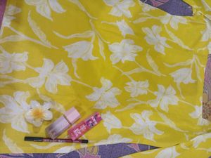 Yellow Floral Print Kurti with back corset