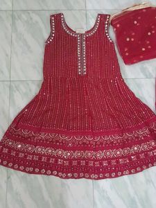 Red Embellished Gharara Suit