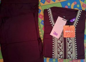 New Libas Silk Blend Burgundy Kurta Set (XXL)