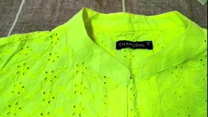 Embroidered Solid Schiffli Mandarin Coller Top
