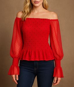 🧨Smocked Off-Shoulder Mesh Top-ONLY 139