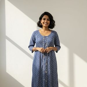 Feeding Kurthi Blue Polka Dot Dress