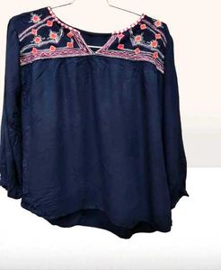 Navy Blue Embroidered