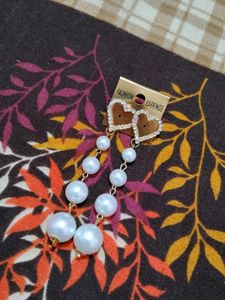 Heart &amp; Pearl Drop Earrings