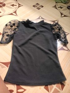 Black Top with Sheer Sleeves