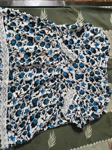 Blue Floral Lace Trimmed Top