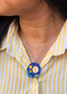 Hand Embroidered Starry Night Pendant Necklace 🌀