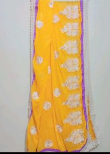 Yellow Color Dupatta White Floral Embroidry Work