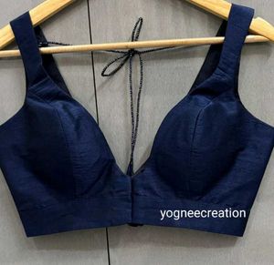 Raw Silk Padded Front Hook Deep Neck Blouse