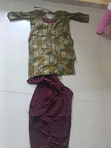 Olive &amp; Maroon Kurti Set
