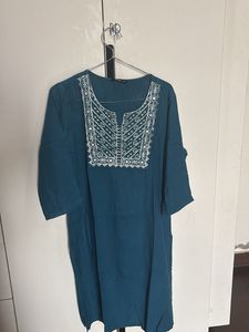 Teal Embroidered Kurti